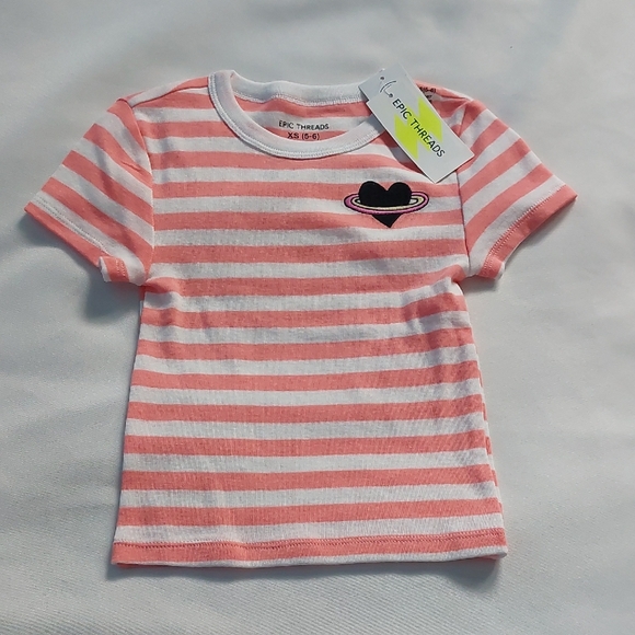 Epic Threads Other - Epic Threads Toddler Girls Coral and White‎ Striped Tee with Heart XS 5-6